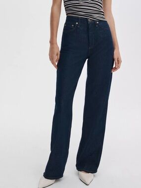 Rag & Bone Logan Mid-Rise Wide Leg Jeans Rinse Wash Featherweight Denim Size 26